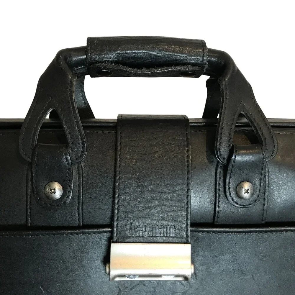 Hartmann Mens Briefcase Classic Black Leather Executive Document Bag 18